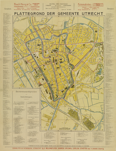 214058 Plattegrond van de stad Utrecht, met weergave van het stratenplan met namen (ged.), bebouwing, wegen, ...